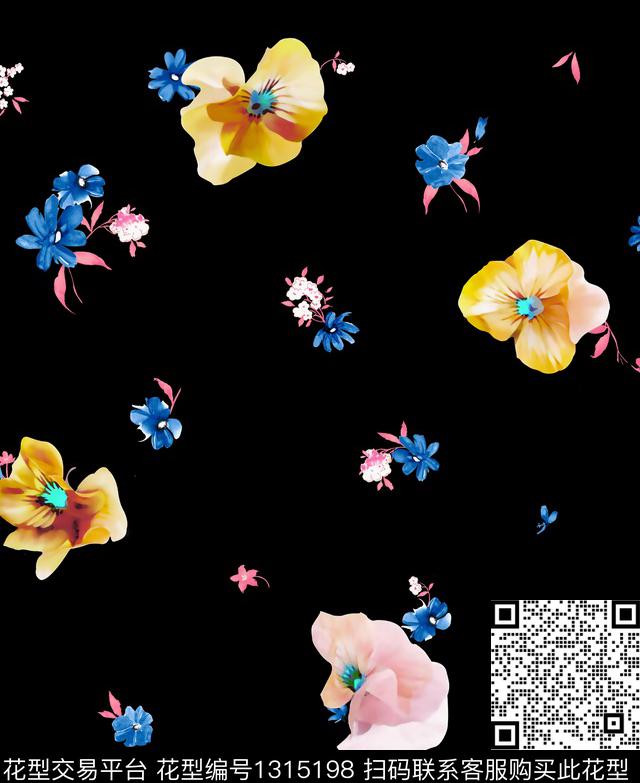手绘花卉水彩花卉小碎花数码印花花型下载（图片编号: 1315198） - 瓦栏（Walan）