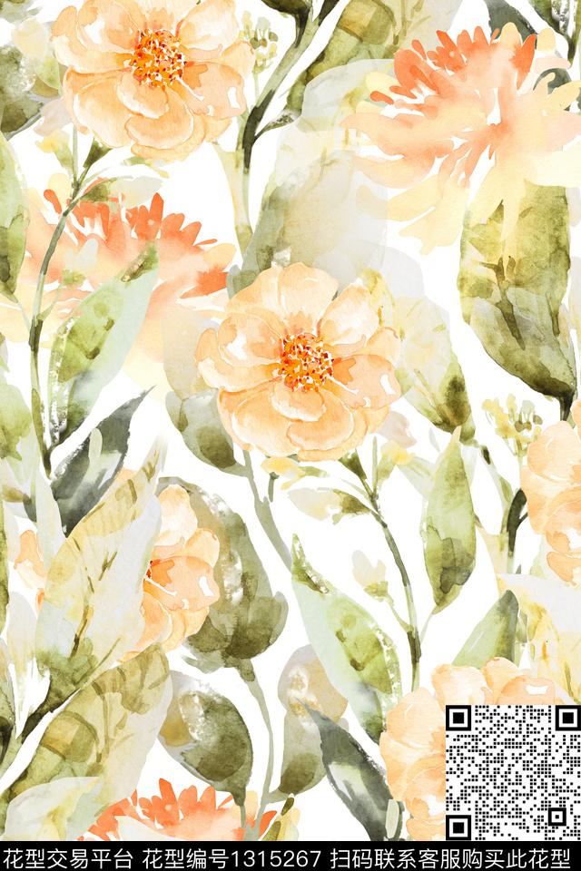 花卉满版散花大花数码印花花型下载（图片编号: 1315267） - 瓦栏（Walan）