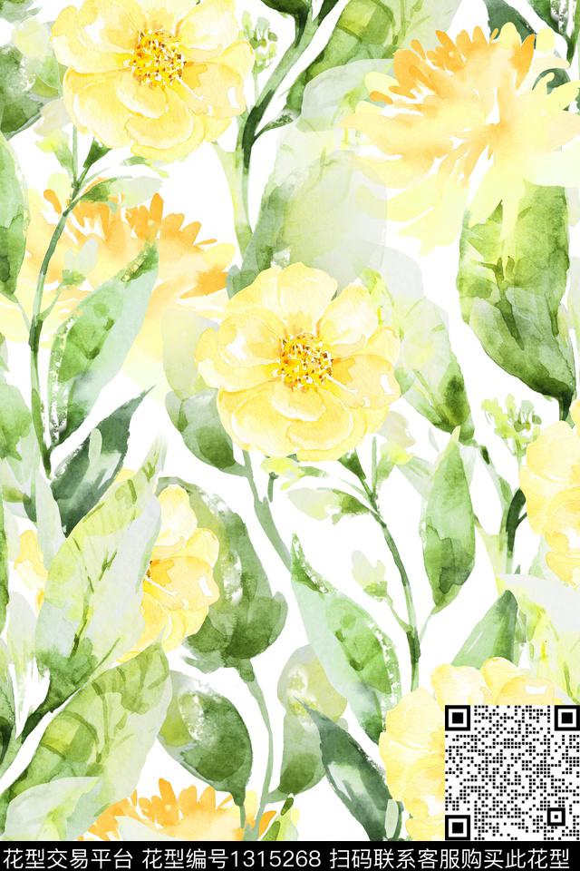 花卉满版散花大花数码印花花型下载（图片编号: 1315268） - 瓦栏（Walan）