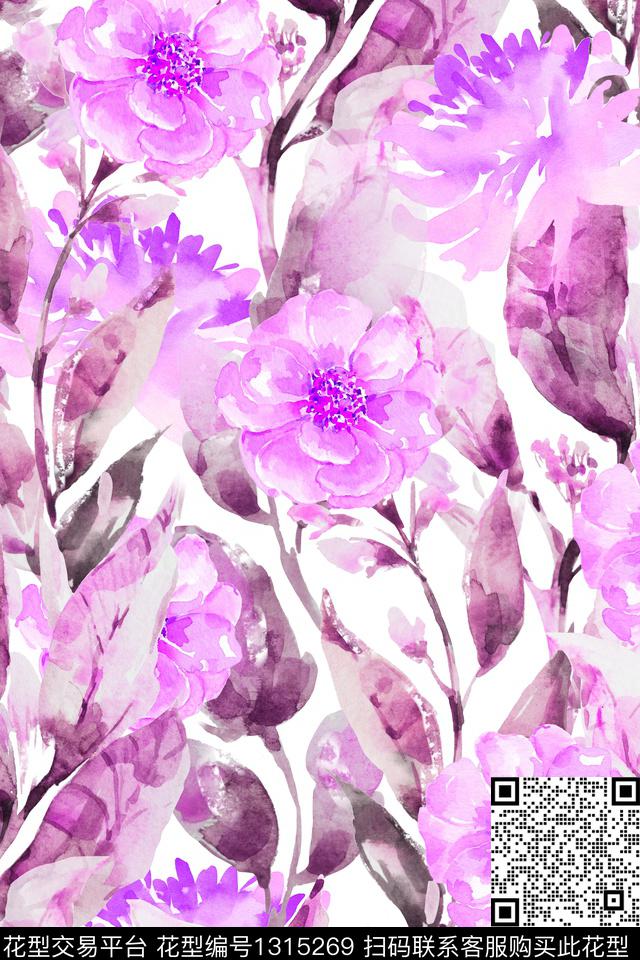 花卉满版散花大花数码印花花型下载（图片编号: 1315269） - 瓦栏（Walan）