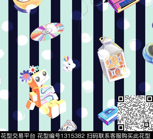 机器人碟片望远镜数码印花花型下载（图片编号: 1315382） - 瓦栏（Walan）