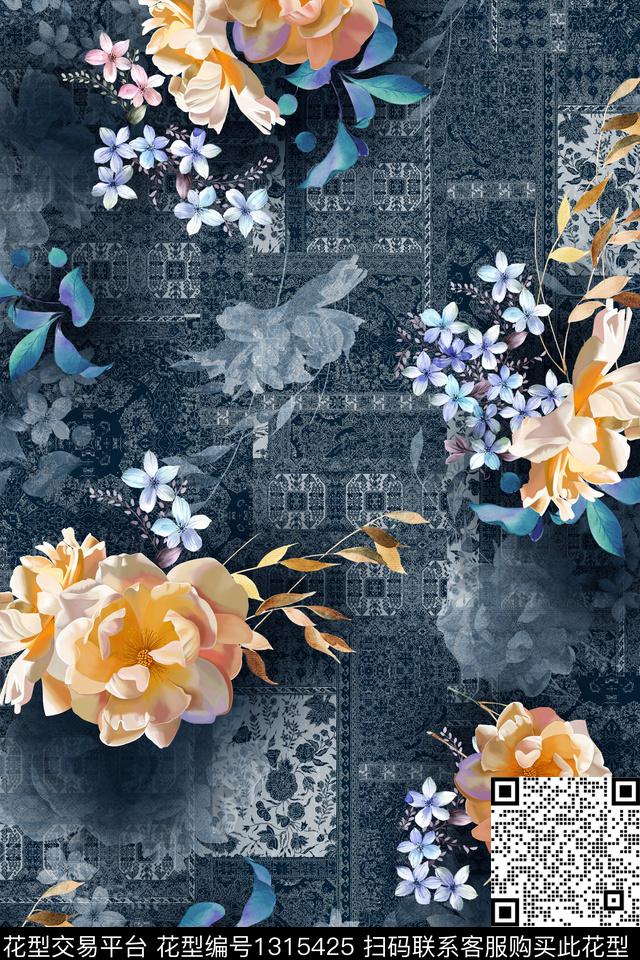 H119.jpg - 1315425 - 数码花型 花卉 中东 - 数码印花花型 － 女装花型设计 － 瓦栏