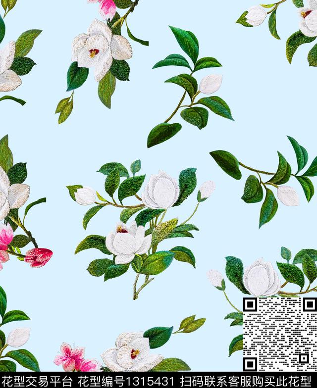 传统纹样绣花花型花卉数码印花花型下载（图片编号: 1315431） - 瓦栏（Walan）