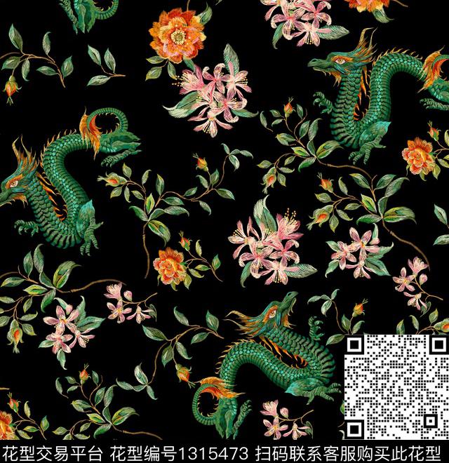 传统纹样绣花花型花卉数码印花花型下载（图片编号: 1315473） - 瓦栏（Walan）