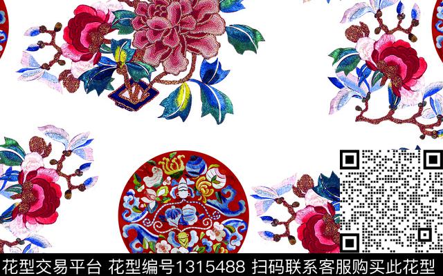 传统花型清爽绣花花型数码印花花型下载（图片编号: 1315488） - 瓦栏（Walan）