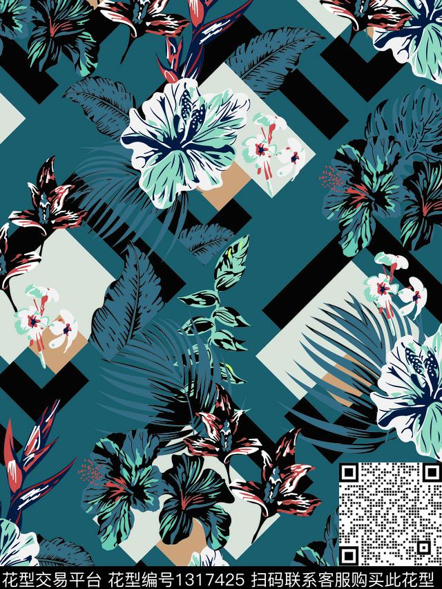 绿植树叶春夏花型热带花型数码印花花型下载（图片编号: 1317425） - 瓦栏（Walan）