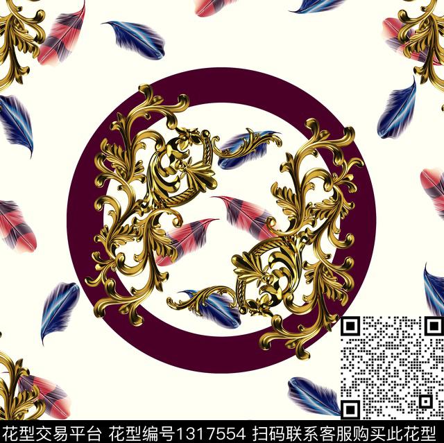 Y20f0012.jpg - 1317554 - 羽毛 小方巾 欧洲 - 数码印花花型 － 方巾花型设计 － 瓦栏