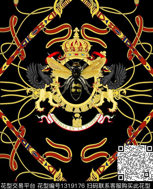 几何定位动物花卉大牌风数码印花花型下载（图片编号: 1319176） - 瓦栏（Walan）