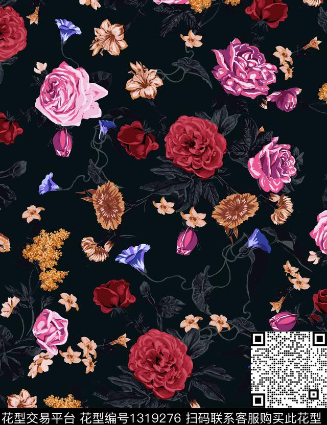 趋势花型花卉大牌风数码印花花型下载（图片编号: 1319276） - 瓦栏（Walan）