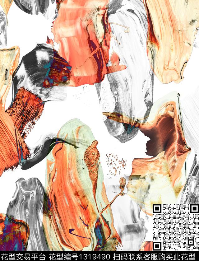 手绘花卉-10.jpg - 1319490 - 水彩笔触 日韩水彩 抽象水彩油画 - 数码印花花型 － 女装花型设计 － 瓦栏