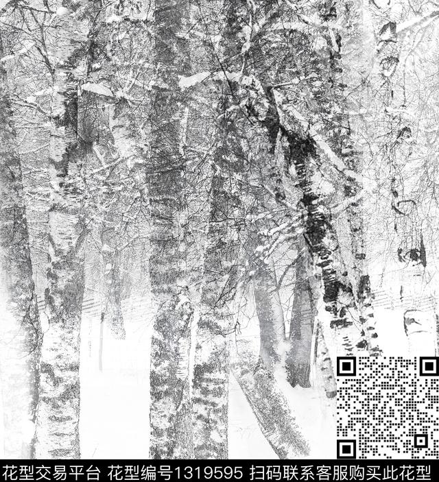 雪景.jpg - 1319595 - 树林 风景定位 抽象 - 数码印花花型 － 男装花型设计 － 瓦栏