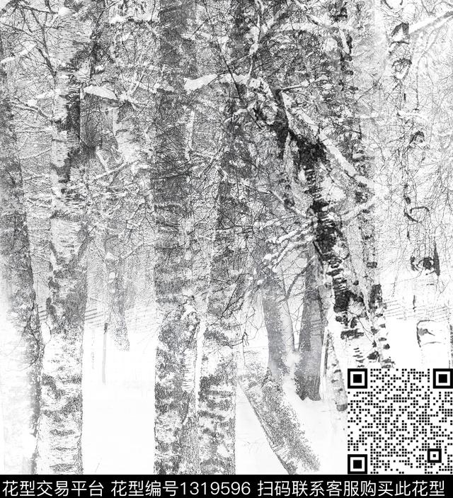 雪景.jpg - 1319596 - 树林 风景定位 抽象 - 数码印花花型 － 男装花型设计 － 瓦栏