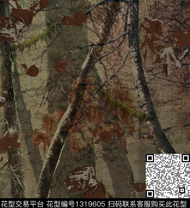 丛林.jpg - 1319605 - 树林 风景定位 抽象 - 数码印花花型 － 男装花型设计 － 瓦栏