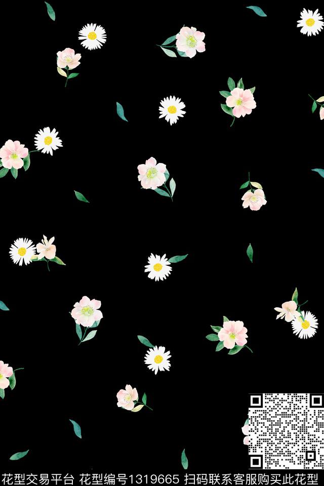 2020-8.jpg - 1319665 - 黑底花卉 小清新 小碎花 - 数码印花花型 － 女装花型设计 － 瓦栏