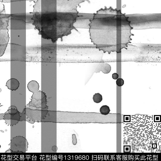 笔触格子水墨风数码印花花型下载（图片编号: 1319680） - 瓦栏（Walan）