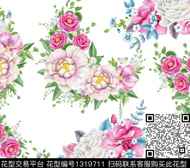 数码定位花素雅花卉数码印花花型下载（图片编号: 1319711） - 瓦栏（Walan）