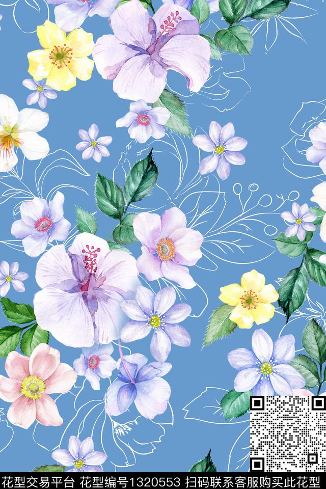 女装花卉彩底花型数码印花花型下载（图片编号: 1320553） - 瓦栏（Walan）
