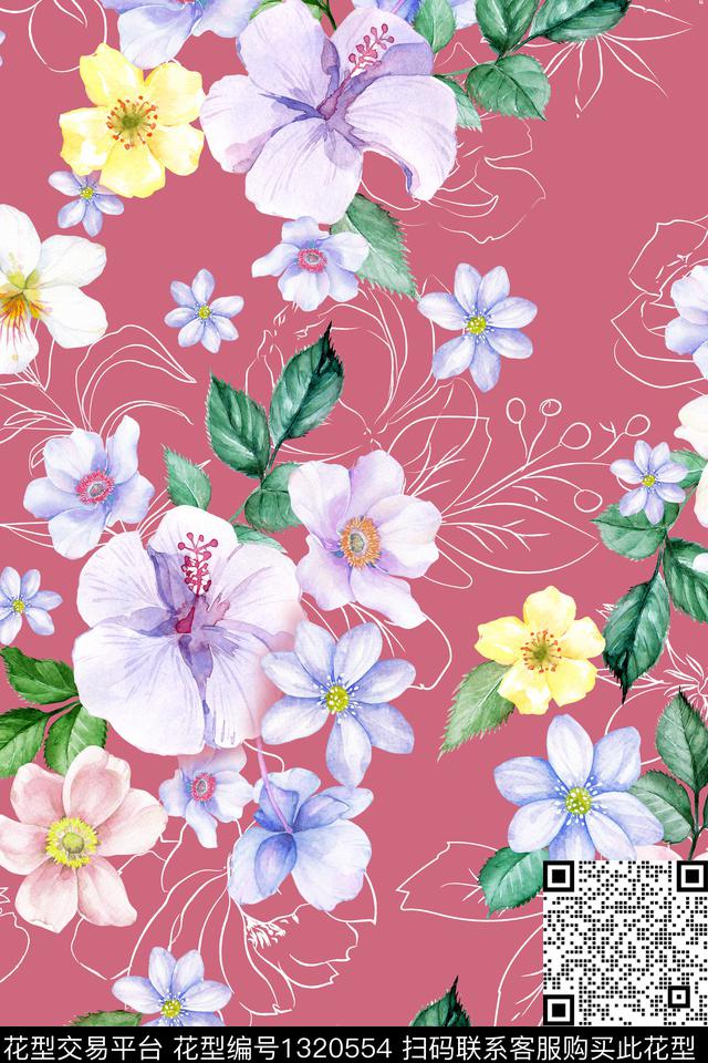 女装花卉彩底花型数码印花花型下载（图片编号: 1320554） - 瓦栏（Walan）