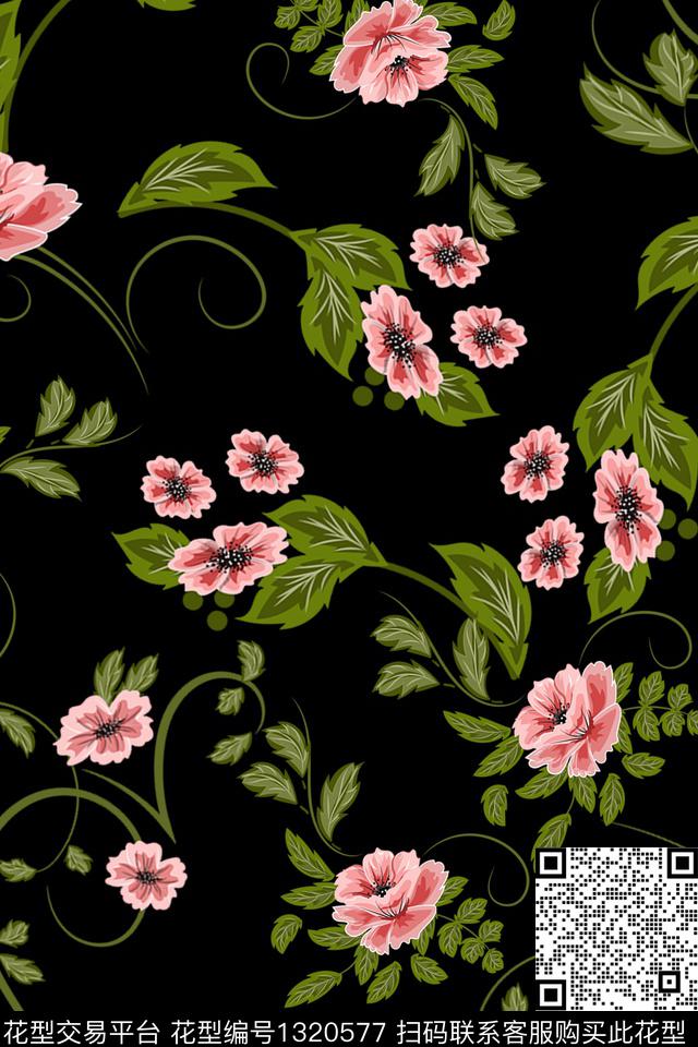花卉006.jpg - 1320577 - 黑底花卉 花卉 花瓣 - 数码印花花型 － 女装花型设计 － 瓦栏
