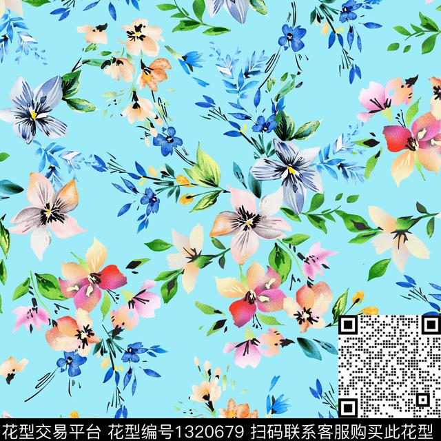 00992.jpg - 1320679 - 水彩 数码花型 抽象花卉 - 数码印花花型 － 泳装花型设计 － 瓦栏