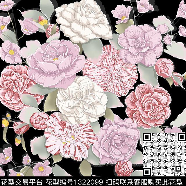 花卉方巾.jpg - 1322099 - 花卉 大牌风 方巾丝巾 - 数码印花花型 － 方巾花型设计 － 瓦栏
