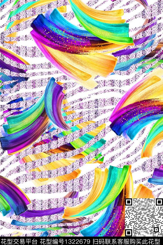 DWY-0757.jpg - 1322679 - 斑马纹 手绘 彩色条纹 - 数码印花花型 － 泳装花型设计 － 瓦栏