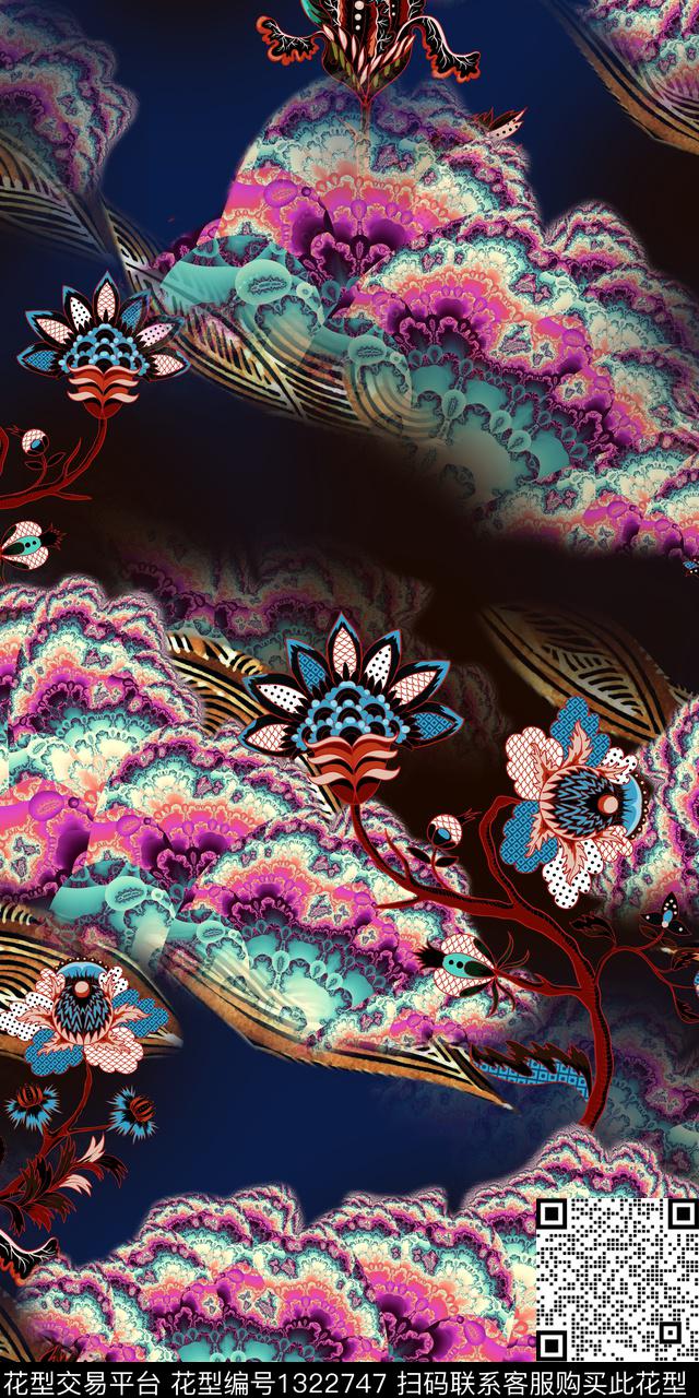 祥云女装定位花民族花卉数码印花花型下载（图片编号: 1322747） - 瓦栏（Walan）