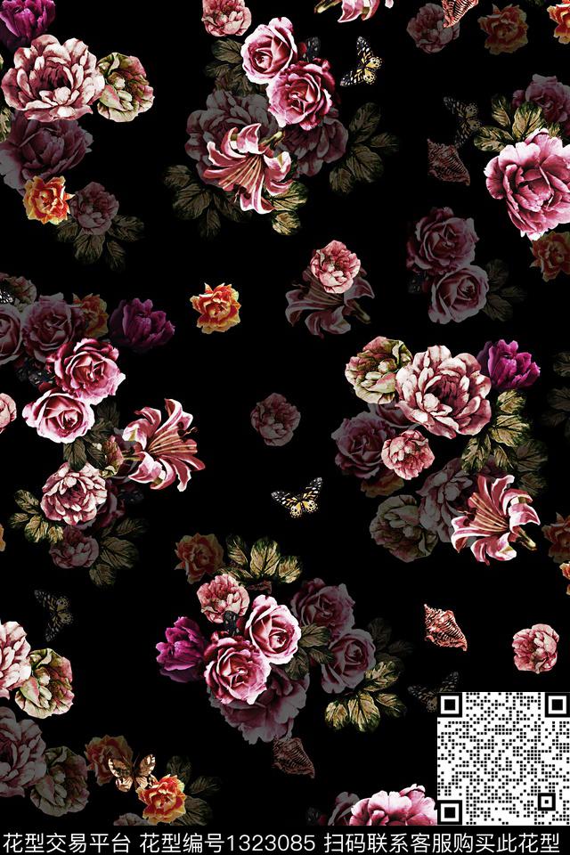 Orst_xy349K.jpg - 1323085 - 花卉 小碎花 玫瑰花 - 数码印花花型 － 女装花型设计 － 瓦栏