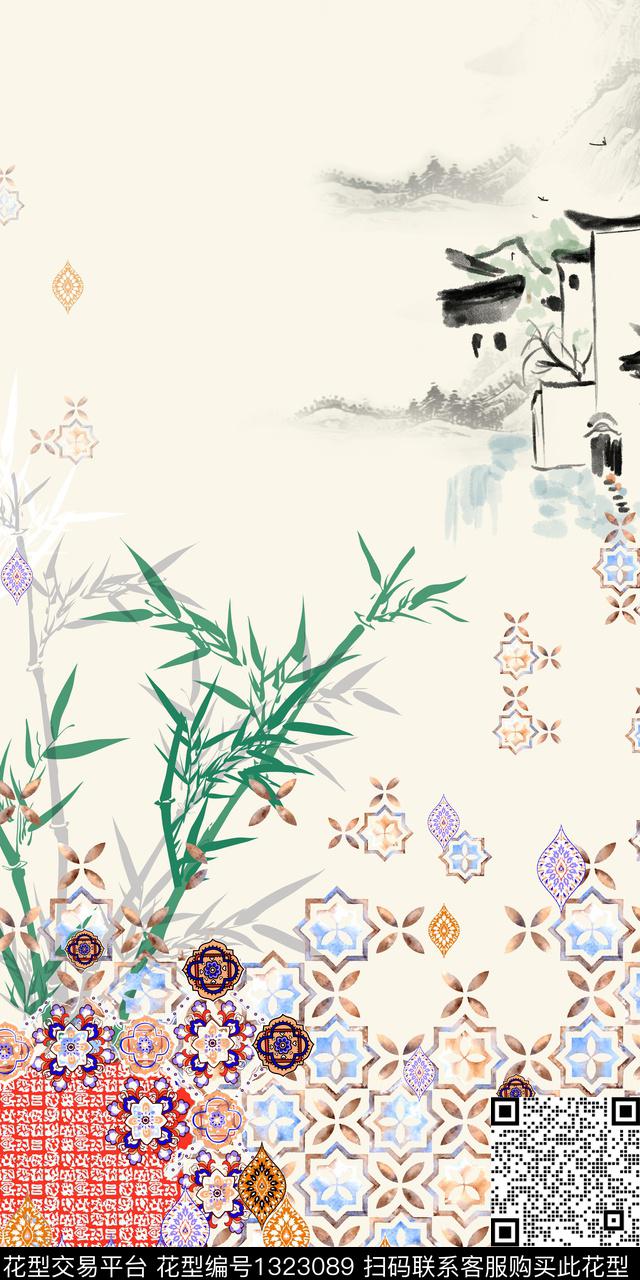 Orst_xy389K.jpg - 1323089 - 定位花 几何 中国风定位花 - 数码印花花型 － 女装花型设计 － 瓦栏