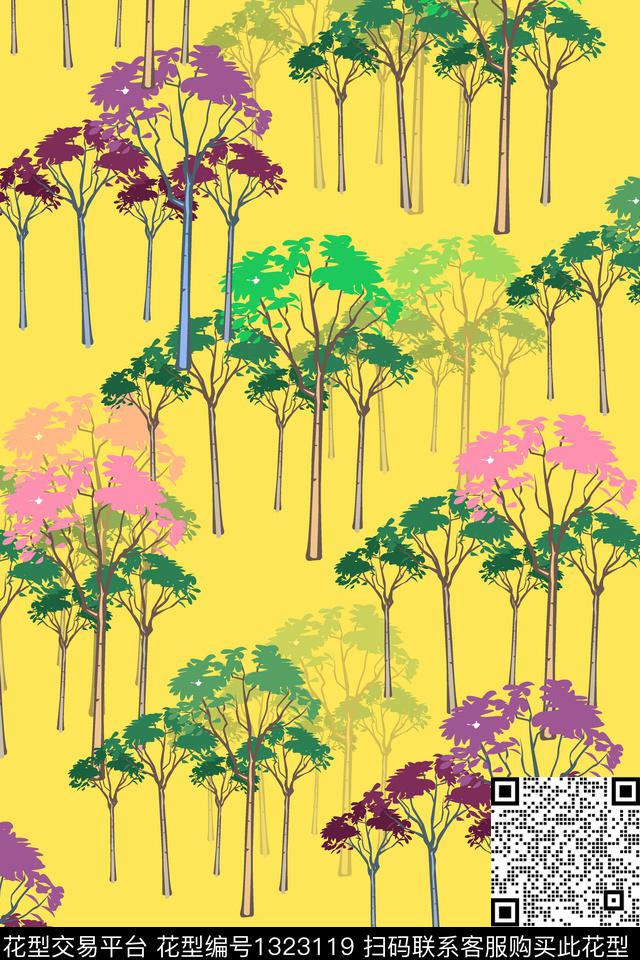 植物休闲绿植树叶传统印花花型下载（图片编号: 1323119） - 瓦栏（Walan）