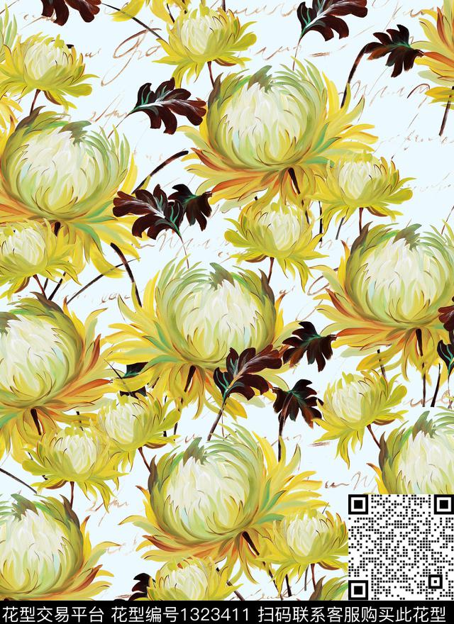花卉小碎花油画花型数码印花花型下载（图片编号: 1323411） - 瓦栏（Walan）