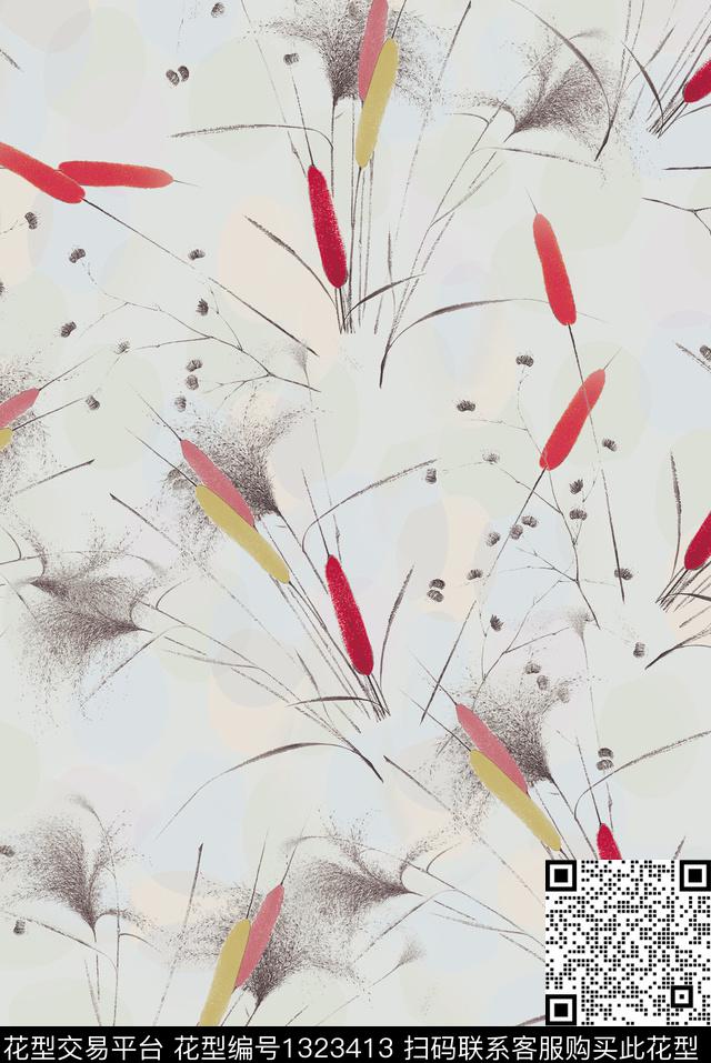 植物休闲写意数码印花花型下载（图片编号: 1323413） - 瓦栏（Walan）