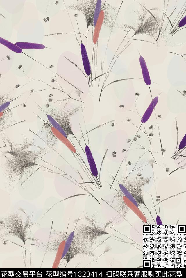 植物休闲写意数码印花花型下载（图片编号: 1323414） - 瓦栏（Walan）