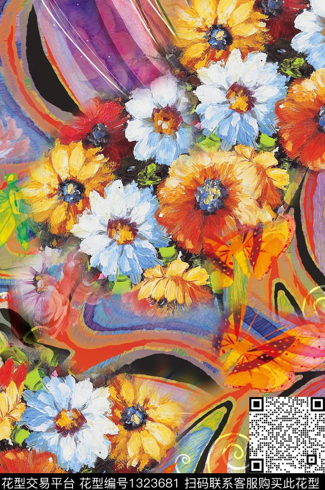 小碎花小雏菊抽象数码印花花型下载（图片编号: 1323681） - 瓦栏（Walan）