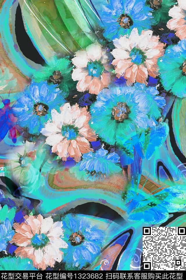 小碎花小雏菊抽象数码印花花型下载（图片编号: 1323682） - 瓦栏（Walan）