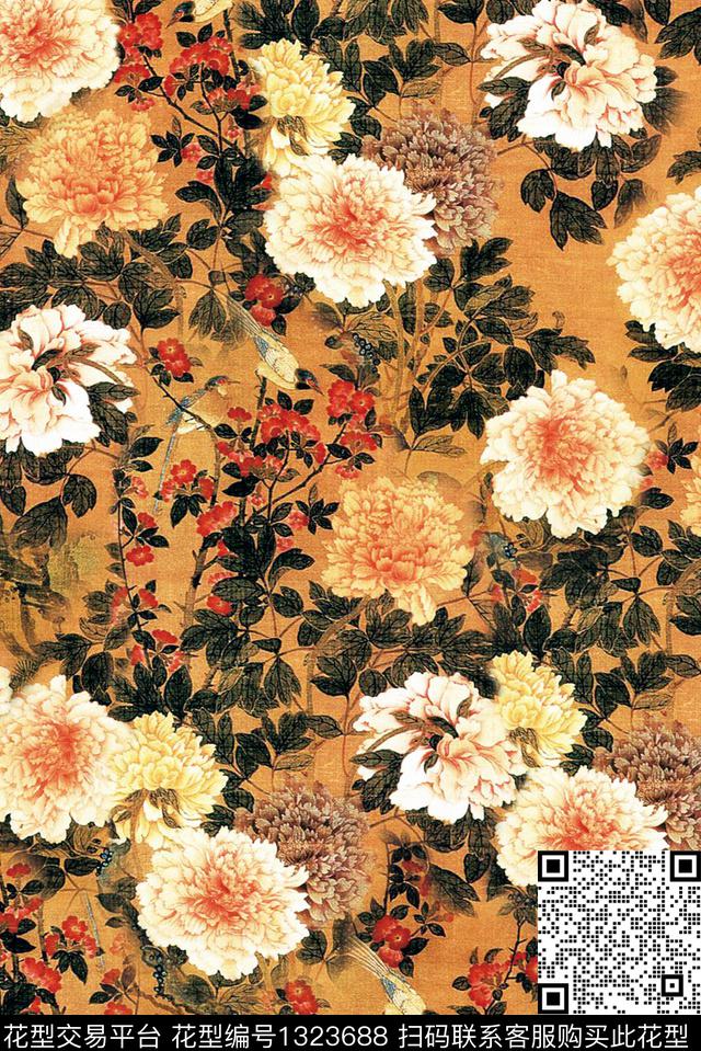 200421-1-1.jpg - 1323688 - 旗袍 国画 牡丹 - 数码印花花型 － 女装花型设计 － 瓦栏