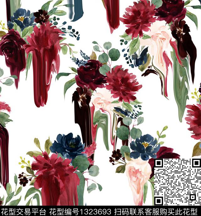 手绘花卉-13.jpg - 1323693 - 抽象花卉 手绘花卉 液压花卉 - 数码印花花型 － 女装花型设计 － 瓦栏