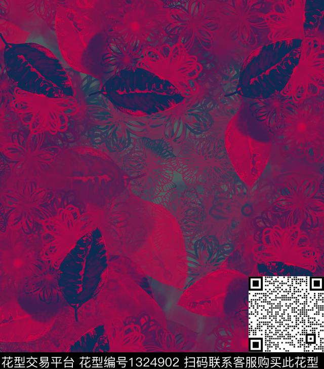 212238.jpg - 1324902 - 线条 绘画 植物 - 数码印花花型 － 女装花型设计 － 瓦栏