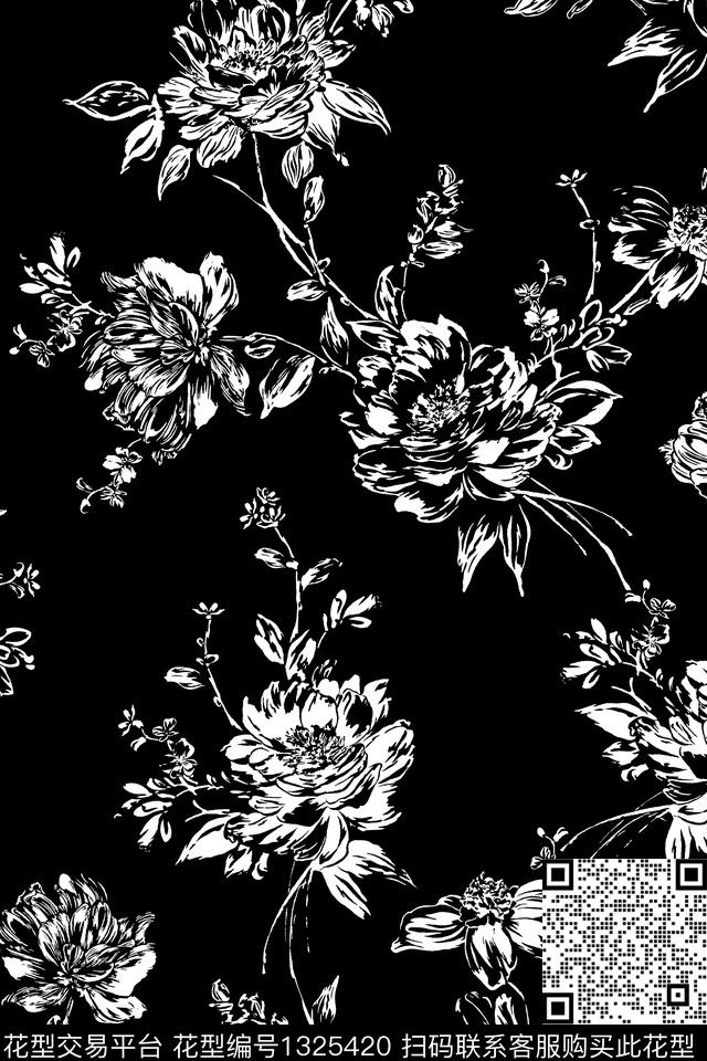 JXSJ20200516.jpg - 1325420 - 抽象花卉 满版散花 大牌风 - 传统印花花型 － 女装花型设计 － 瓦栏
