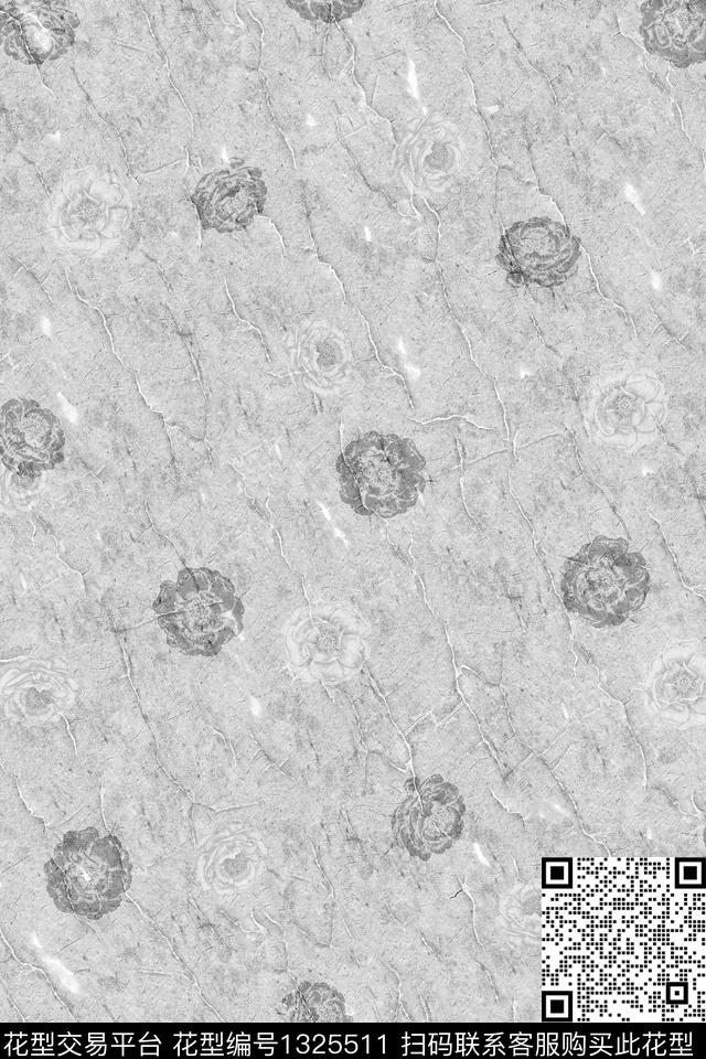 大理石花卉黑白花型数码印花花型下载（图片编号: 1325511） - 瓦栏（Walan）