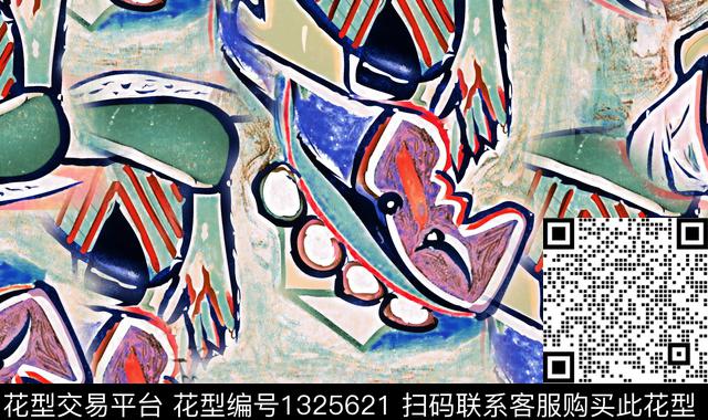 写意大牌风抽象数码印花花型下载（图片编号: 1325621） - 瓦栏（Walan）