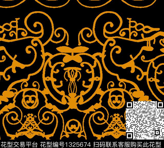 复古3.jpg - 1325674 - 民族风 复古 宫廷风 - 数码印花花型 － 男装花型设计 － 瓦栏