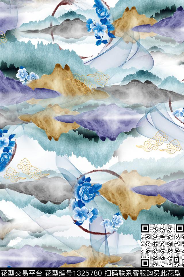 花卉中国风清爽底花卉数码印花花型下载（图片编号: 1325780） - 瓦栏（Walan）
