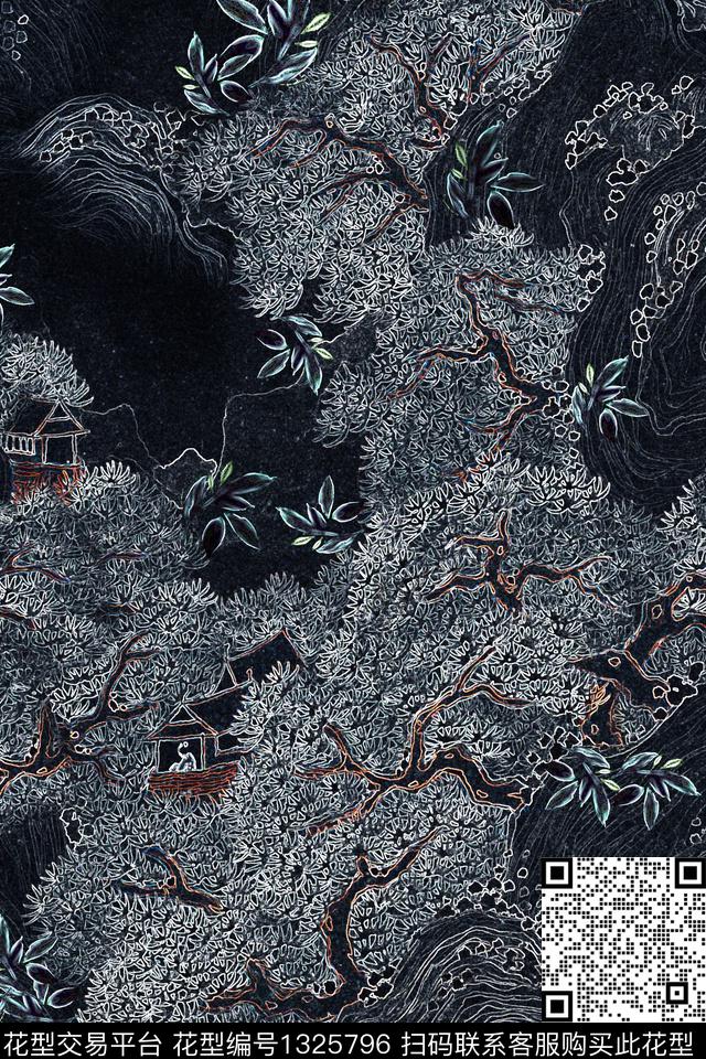 黑底花卉女装花卉数码印花花型下载（图片编号: 1325796） - 瓦栏（Walan）
