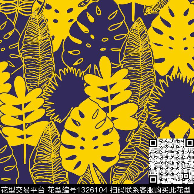 热带黄紫芭蕉.jpg - 1326104 - 连衣裙 抽象花卉 几何 - 传统印花花型 － 女装花型设计 － 瓦栏