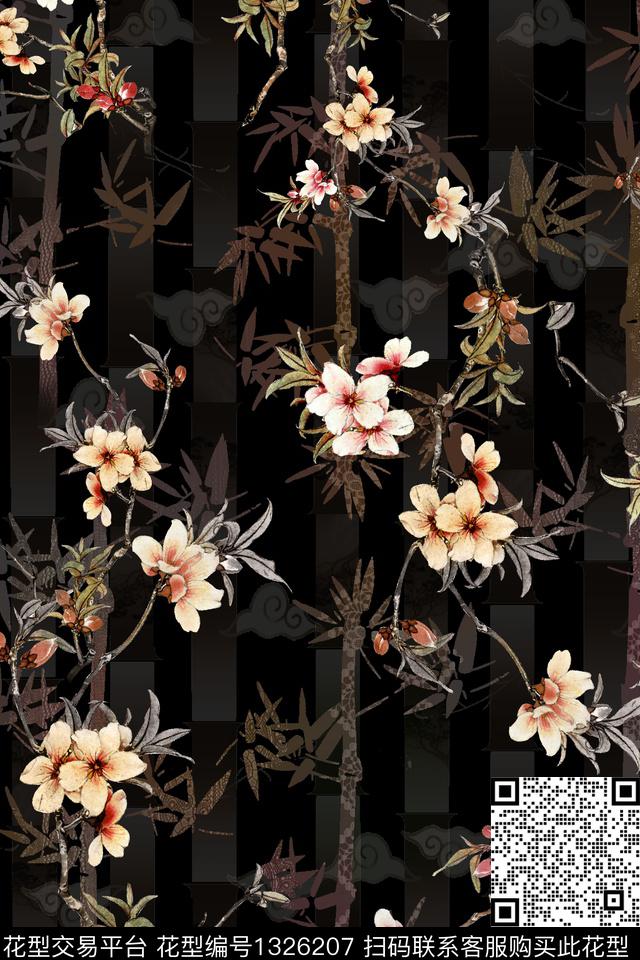 ME20E002c.jpg - 1326207 - 数码花型 旗袍 香云纱 - 数码印花花型 － 女装花型设计 － 瓦栏
