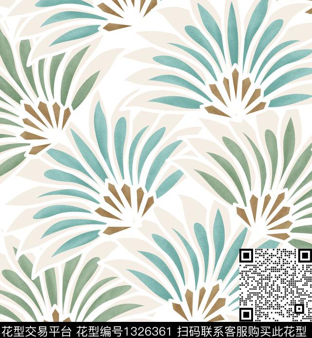 japanese palm geometry.jpg - 1326361 - 水彩 椰子树 大牌风 - 数码印花花型 － 女装花型设计 － 瓦栏