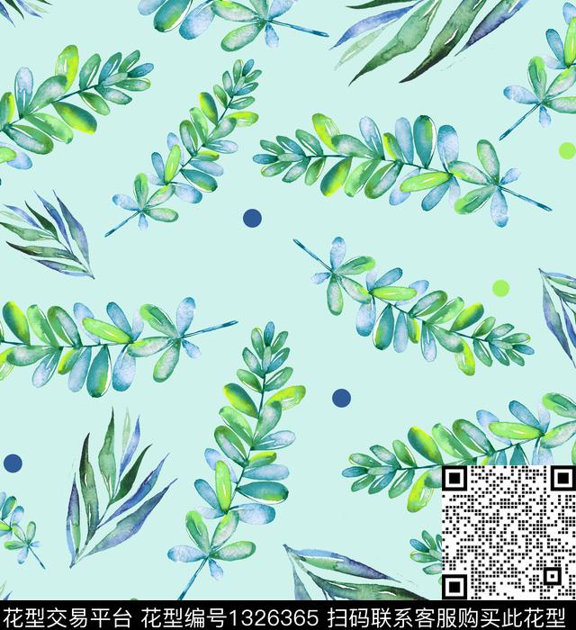 2020 5 20.jpg - 1326365 - 日韩 绿植树叶 绿色 - 传统印花花型 － 女装花型设计 － 瓦栏