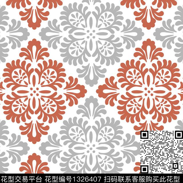 print 1.jpg - 1326407 - 几何花卉 文艺 植物 - 传统印花花型 － 床品花型设计 － 瓦栏