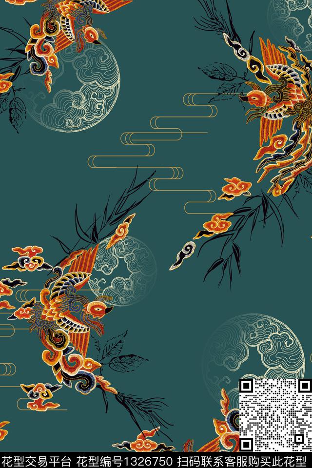 鸟几何香云纱数码印花花型下载（图片编号: 1326750） - 瓦栏（Walan）